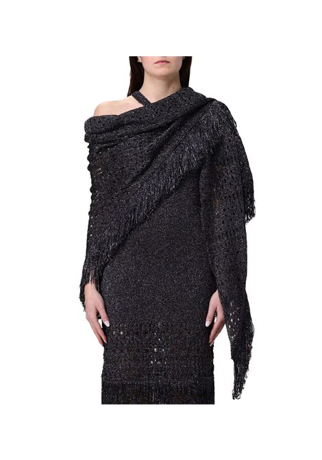 Scialle Simona Corsellini donna SLO0401 Nero lurex traforato frangia SIMONA CORSELLINI | Scialle | SLO0401003